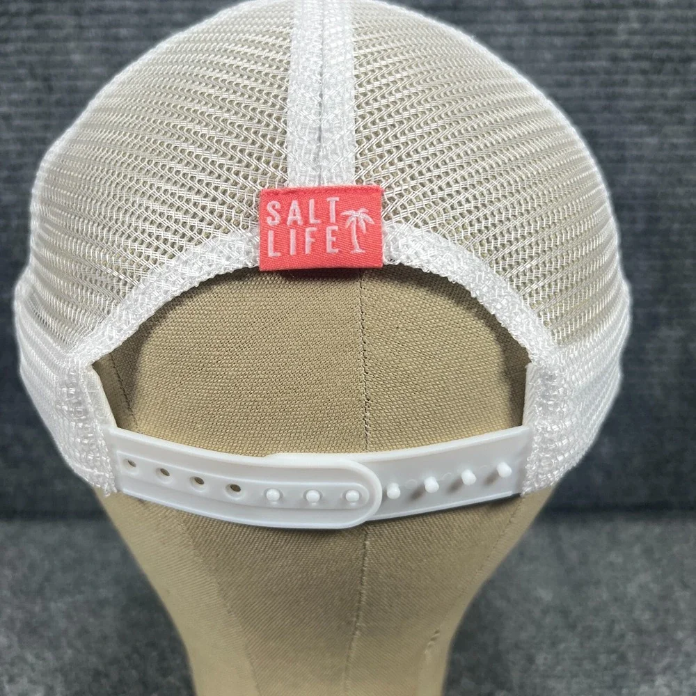 Salt Life Hat Cap Womens Adult White Pink Snap Back Trucker Mesh Live Salty OSFM